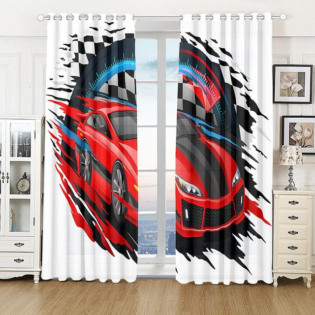 Yiran Furniture 3D-Vorhang Set mit Auto- und Sportwagenmotiv, 2 Paneele, Polyester, Mehrfarbig, B: 65 cm, H: 165 cm - Bild 1