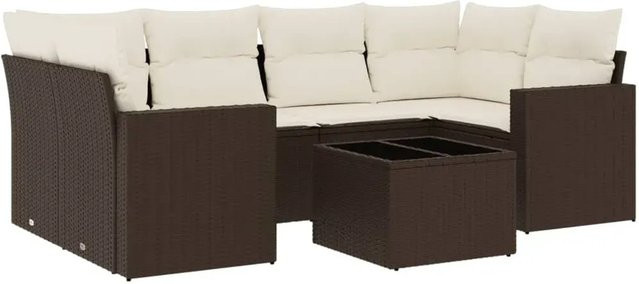 vidaXL 7-teilige Garten-Sofagarnitur aus Polyrattan in Braun mit UV-beständigen Kissen und Metallrahmen - Bild 1