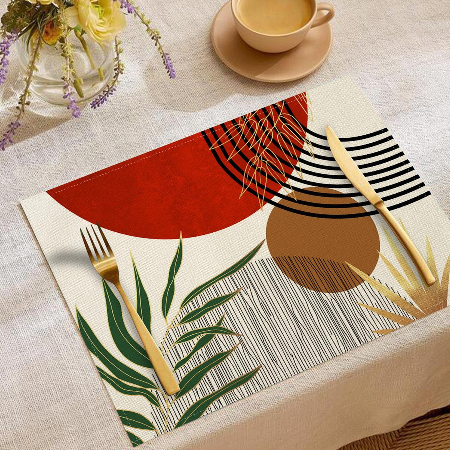 Lodestar Platzset mit modernem geometrischem Pflanzenblatt-Muster, 8er-Set, B/T: 32 x 42 cm - Bild 1