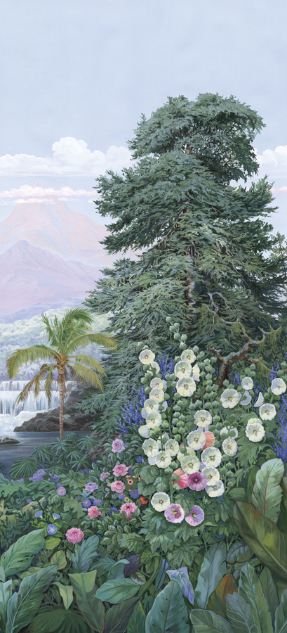 Isidore Leroy Mural Firone Equatorial Tapete in Grün, Blau und Multicolour mit floralem Muster, selbstklebend, Textil - Bild 1