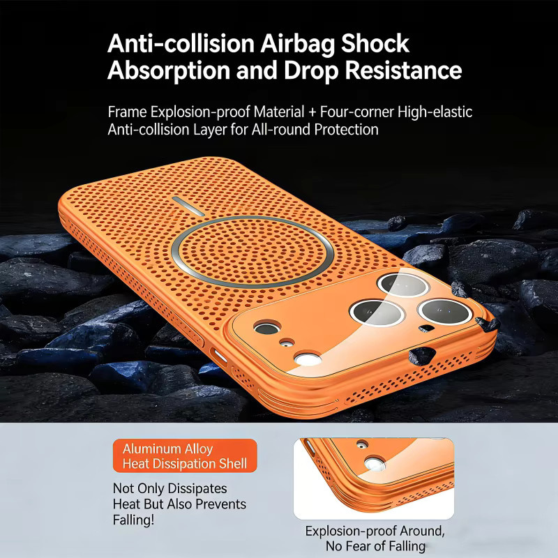 SUNWARD MagSafe Handyhülle mit Wärmeableitung und Linsenschutzfolie für iPhone 12 bis iPhone 17 Pro Max in Blau und Orange - Bild 3