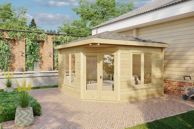 Eck-Gartenhaus Fargo C aus Holz, 12 m² Grundfläche, B/T: 4 x 4 m - Bild 1
