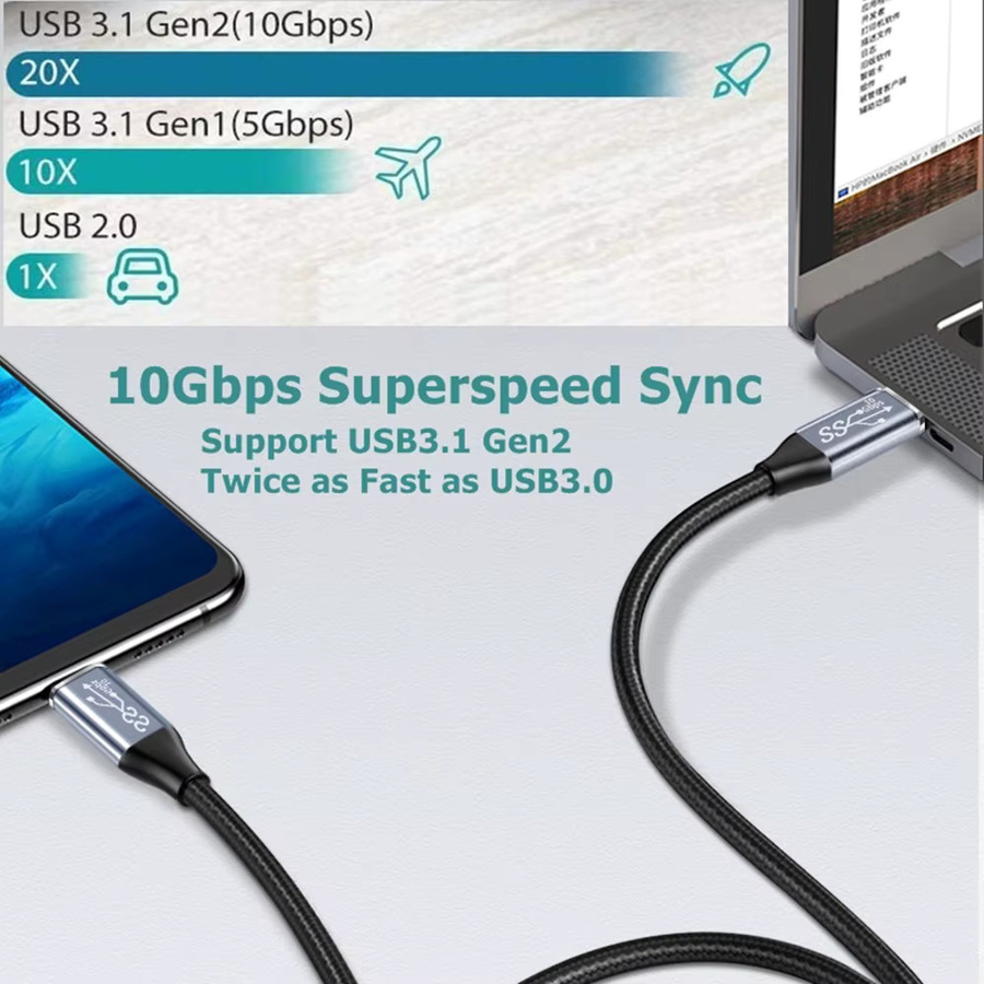 CableDeconn USB C 3.1 Gen 2 Kabel in Schwarz mit 10 Gbit/s Datenübertragung, 4K-Videoausgang und 100 W PD-Schnellladefunktion - Bild 5