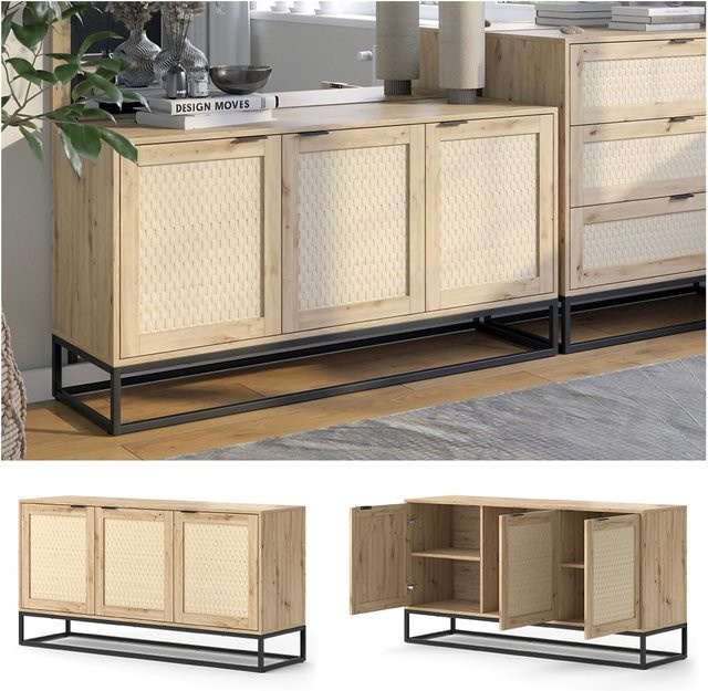 Vicco Sideboard Natal in Eiche mit 3 Türen, Breite: 140 cm, Höhe: 72 cm, Tiefe: 72 cm - Bild 1
