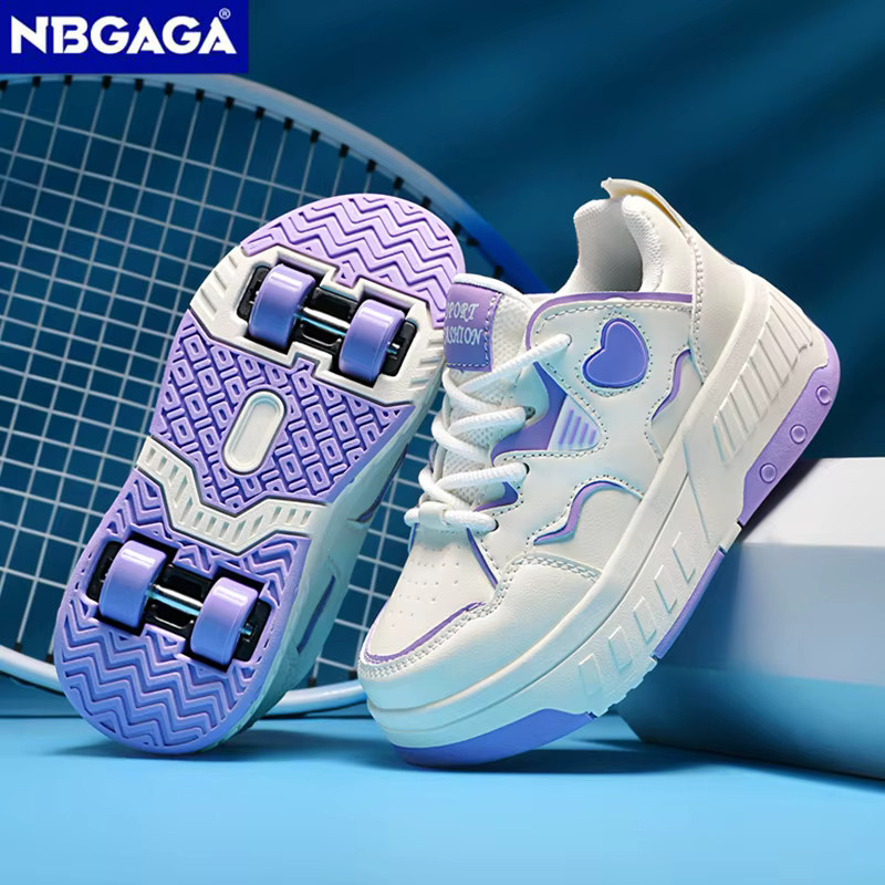 NBGAGA Mädchen-Rollschuhe, Vierrad-Rollschuhe, mit Herz-Print-Dekor - Bild 2