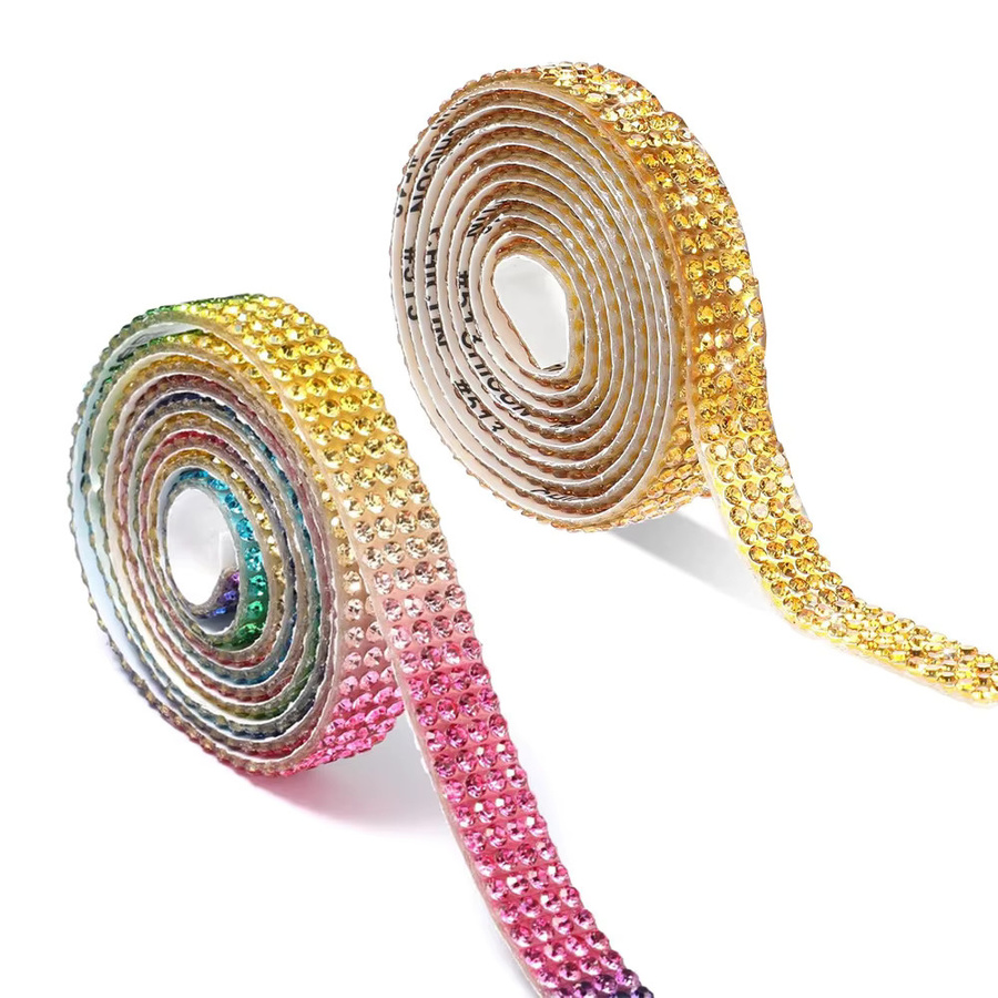 4-reihige Strassbandrolle in Gold und Multicolour als Diamantstreifen für DIY-Dekorationen und Bastelarbeiten - Bild 2
