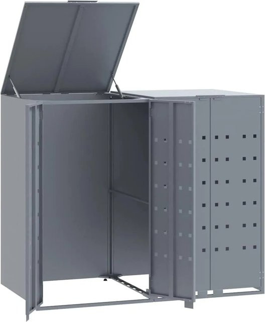 DELUKE Mülltonnenbox GORILO Mülltonnenverkleidung für 2 Tonnen aus pulverbeschichtetem Stahl, Farbe: Grau, B/T/H: 138 x 79 x 117 cm - Bild 1