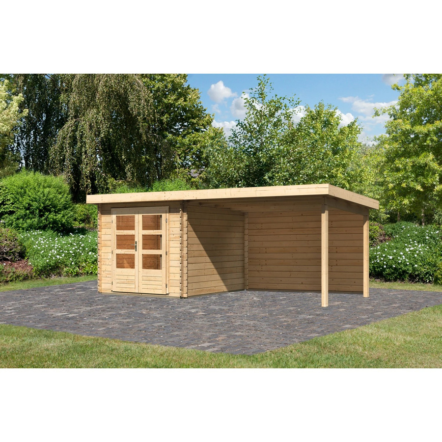 Karibu Holz-Gartenhaus Ängelholm in Natur mit Pultdach und moderner Blockbohlenbauweise, Farbe: Braun, B: 280 cm, T: 220 cm, H: 222 cm - Bild 2