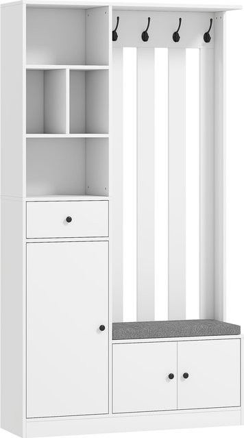 HOMCOM Garderobe Set mit Sitzbank und Schuhschrank in Weiß, Flurgarderobe mit Regal, Schublade und 4 Haken, B/T/H: 100 x 30 x 180 cm - Bild 1