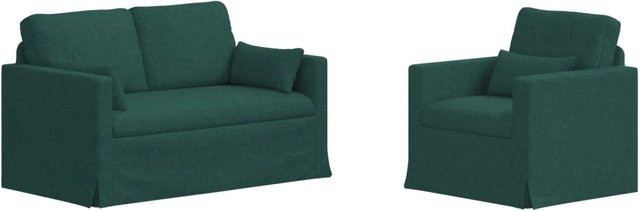 vidaXL Sofa 2-teiliges Polstersofa Dunkelgrün mit Stoffbezug und Metallrahmen B/T/H: 139 x 78 x 80 cm und 78 x 78 x 80 cm - Bild 1