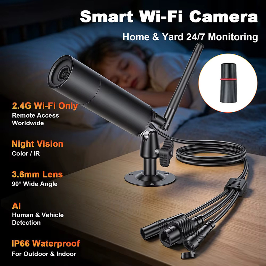 Awapow 5MP Mini-IP-Kamera POE Bullet-Kamera Schwarz Outdoor mit Starlight-Sicherheitsüberwachung und HD-Aufnahme in Schwarz - Bild 2