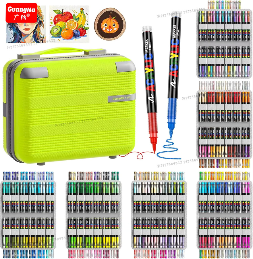 GUANGNA Acryl-Farbmarker Set mit 408 Farben und weicher Pinselspitze für professionelle DIY-Bastelarbeiten in Multicolour - Bild 3