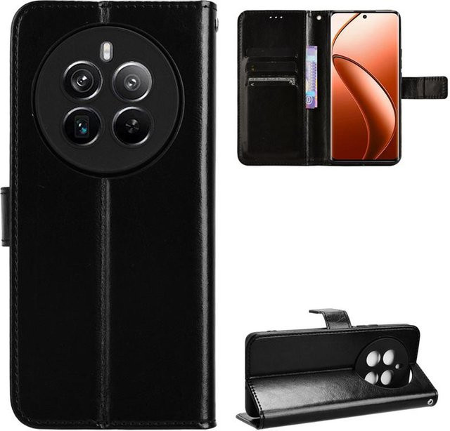 Leder Flip Case für Realme 12 Pro Plus 5G, Realme 11 Pro+, Realme 11x und Realme 11 Pro 5G als Schutzhülle mit Kartenfach und Aufsteller in Schwarz - Bild 1