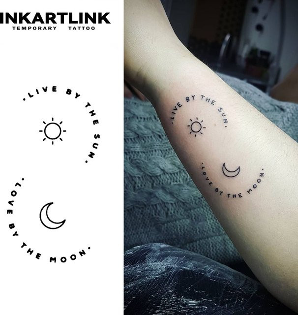 INKARTLINK Temporärer Tattoo-Aufkleber Sonne und Mond, wasserdicht, semi-permanent - Bild 1