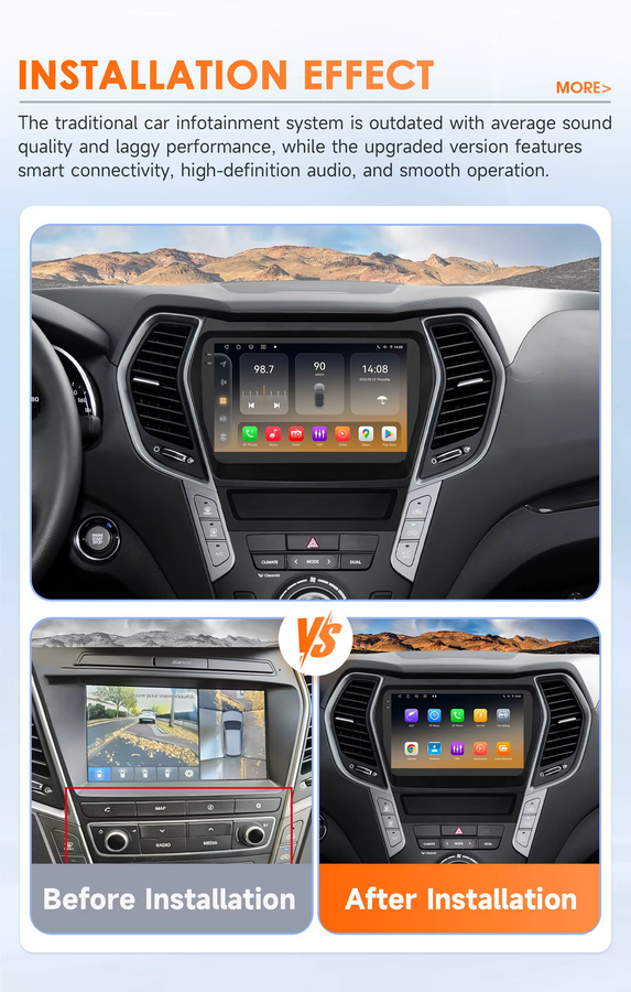 Hizpo AI 2Din Android 14 Autoradio für Hyundai Ix45 Santa Fe 2013-2017 mit Qualcomm Snapdragon 6115, GPS und 4G, Farbe: Schwarz - Bild 2