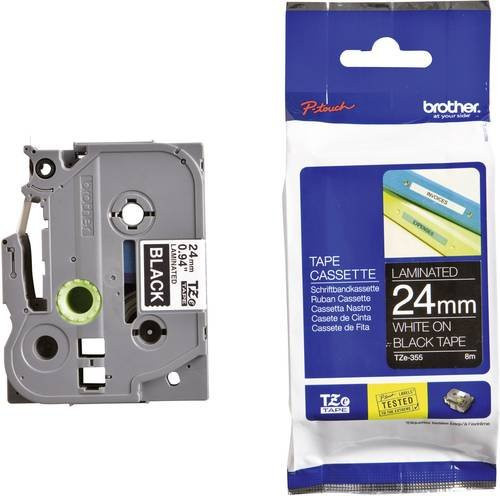Brother P-touch Schriftbandkassette TZe-355, Weiß auf Schwarz, Breite: 24 mm, Länge: 8 m - Bild 1