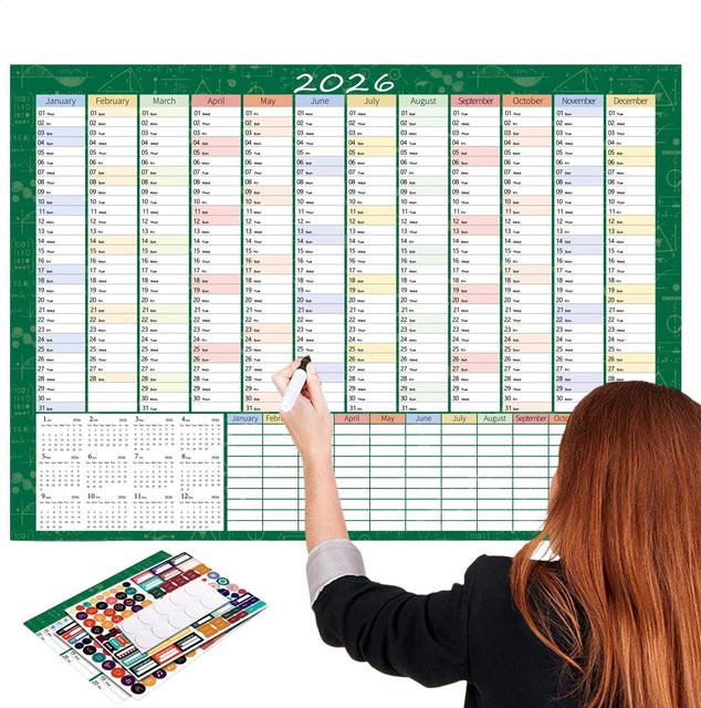 Wandkalender 2026 mit Tages-, Wochen- und Jahresplaner inklusive Zielliste für dein Heimbüro - Bild 1