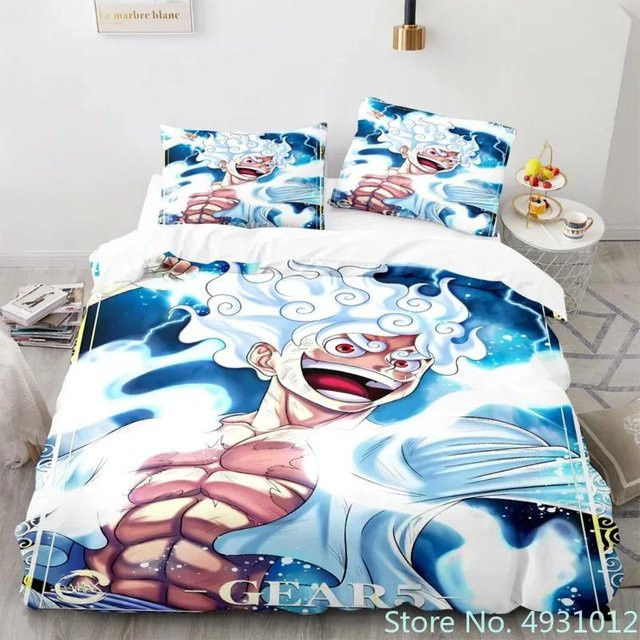 One Piece Anime Bettwäsche Set mit Nika Luffy Gear 5 Motiv für Kinder, 3-teilig, Mehrfarbig, B/H: 180 x 220 cm - Bild 1