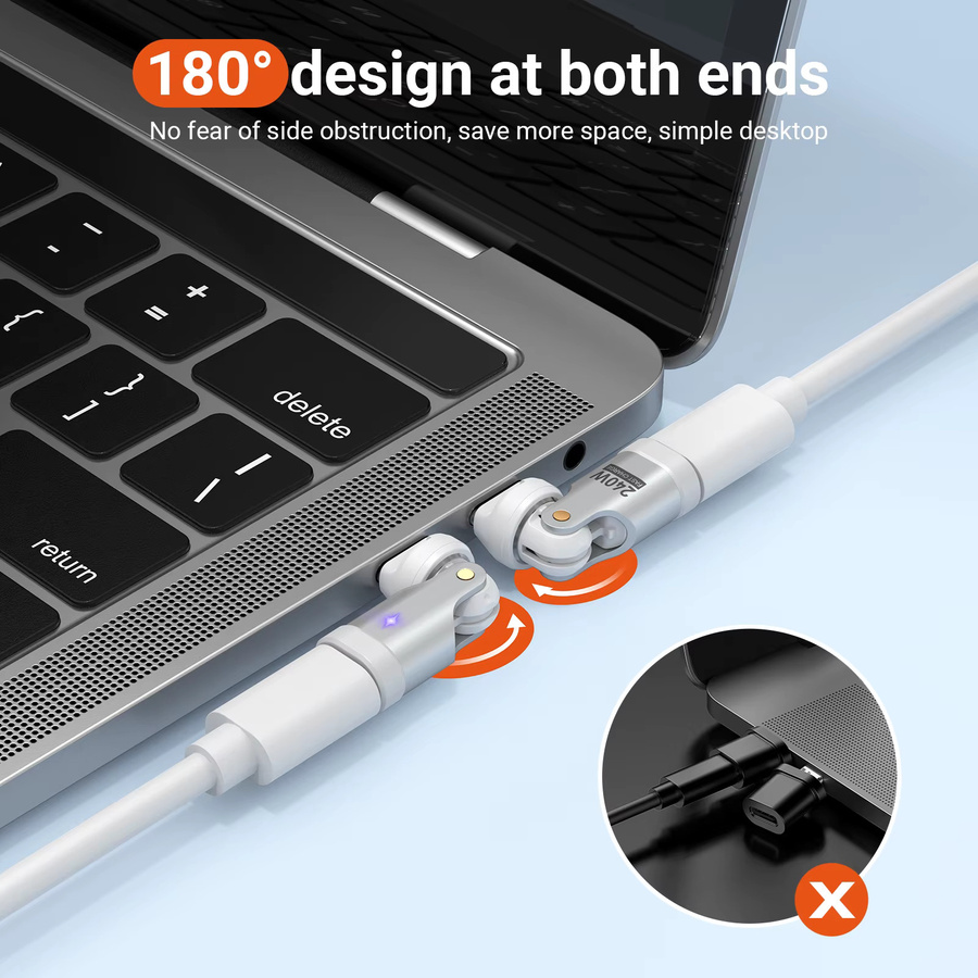 AUFU 240W USB-C zu Typ-C OTG-Adapter 540 Grad drehbar mit 5A Schnellladung als Stecker-zu-Buchse-Konverter für iPhone 16, MacBook und Samsung Laptop - Bild 5