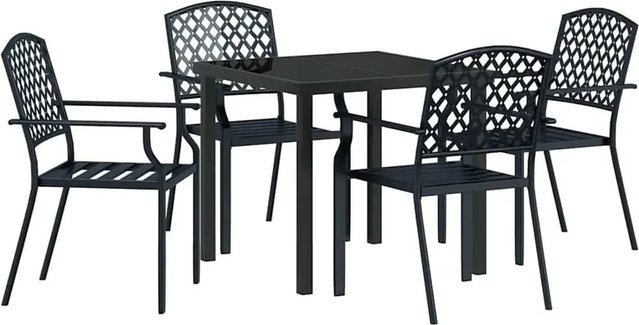 vidaXL 5-teilige Garten-Essgruppe aus Stahl in Schwarz, modern und pulverbeschichtet - Bild 1