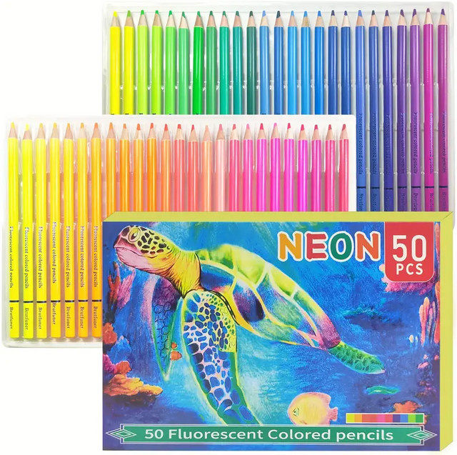 50 Neon-Buntstifte Set mit weichem Kern in Multicolour für professionelle Künstler und zum Malen von Büchern - Bild 1