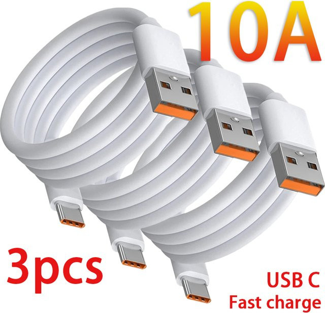 USB Typ C Schnellladekabel 10A High Speed Datenkabel in Weiß für iPhone, Huawei, Samsung und Xiaomi - Bild 1