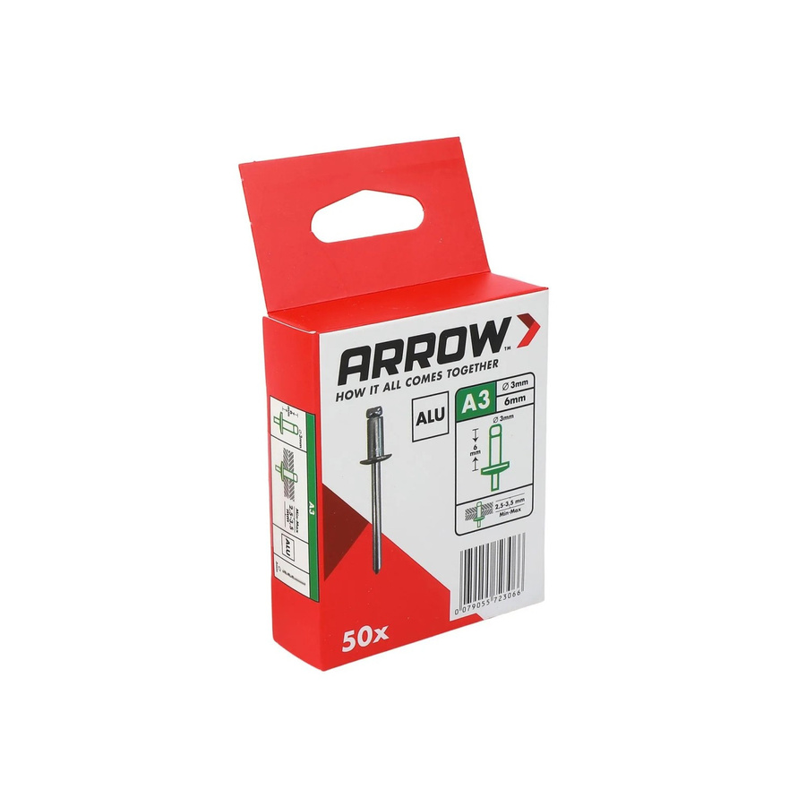 Arrow Blindniete aus Aluminium in Silber, Durchmesser: 3 mm, Länge: 6 mm, 50 Stück - Bild 2