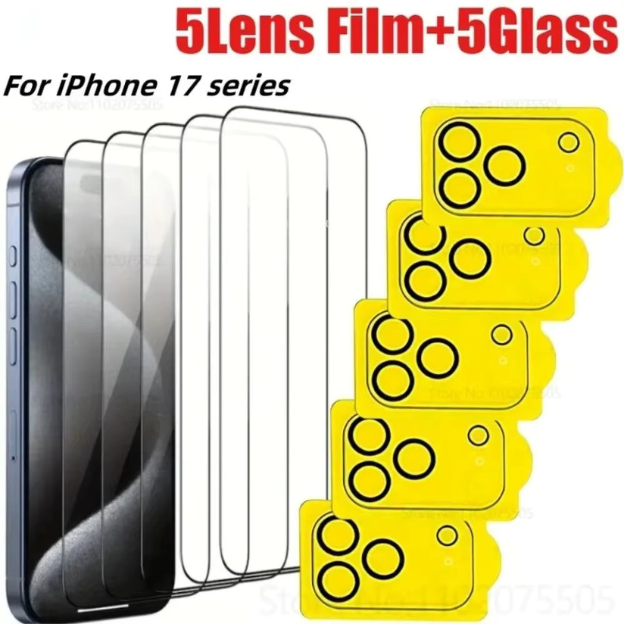 10er Set Schutzfolien für iPhone: 5 Stück 9D Black Edge gehärtetes Glas und 5 Stück Kameraschutzfolien, Schwarz und Transparent - Bild 4
