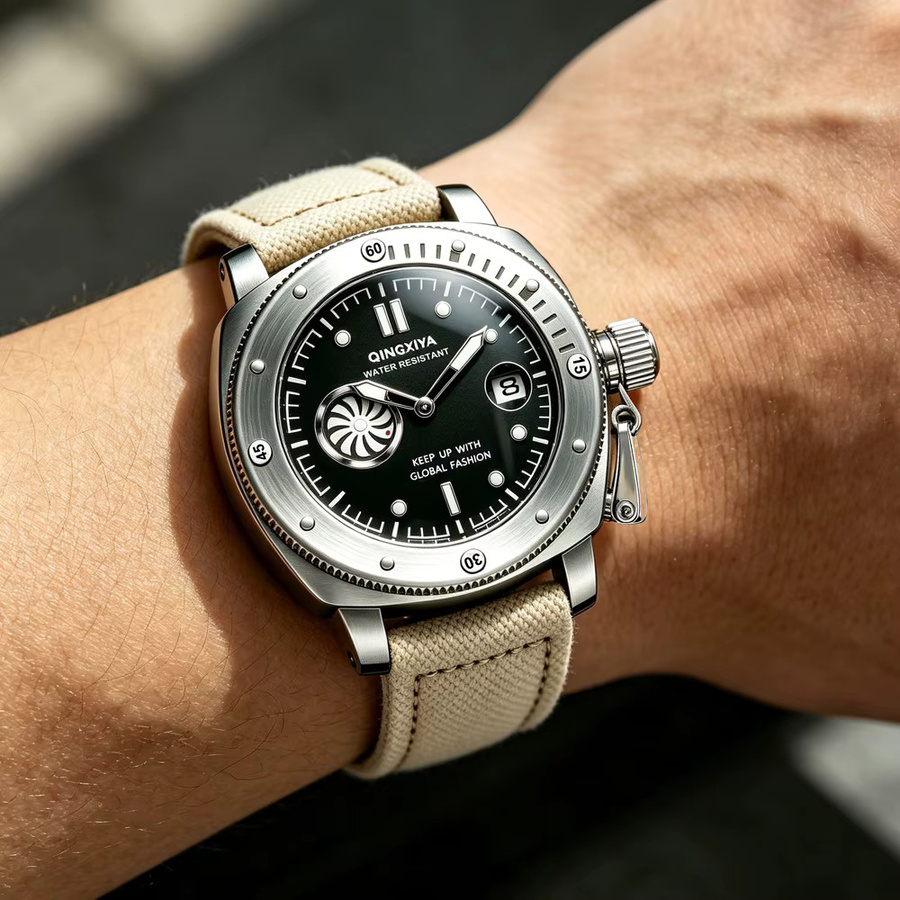 QINGXIYA Armbanduhr, Quarz, Textil/NATO, Schwarz, Herren - Bild 6