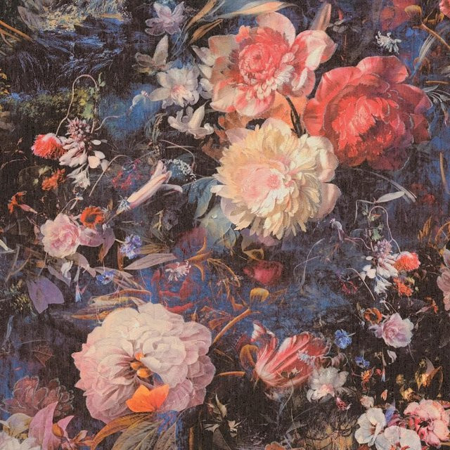 Profhome Floral Tapete Blumenmuster Anthrazit Pink Blau Gelb Non-Woven - Bild 1