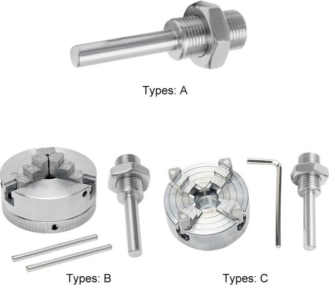Aramox Selbstzentrierendes Holzdrehfutter aus Zinklegierung in Silber für Mini-Metalldrehmaschinen mit Verbindungsstange und optionaler Klemme - Bild 1