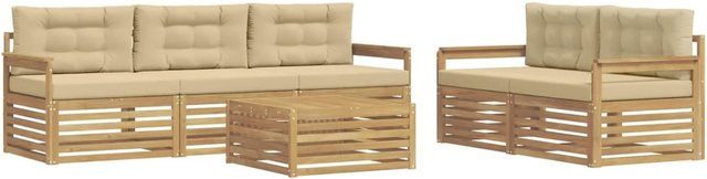 vidaXL Outdoor-Sofagarnitur aus Akazienholz mit Polstern in Weiß und Beige, 6-teiliges Set mit Tisch und Sitzkissen - Bild 1