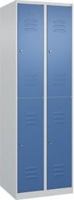 C+P Doppelstock-Spind Classic PLUS mit 2 Abteilen, Stahl, Lichtgrau/Fernblau, H x B x T: 185 x 60 x 50 cm, mit 4 Zylinderschlössern und Garderobenstange - Bild 1