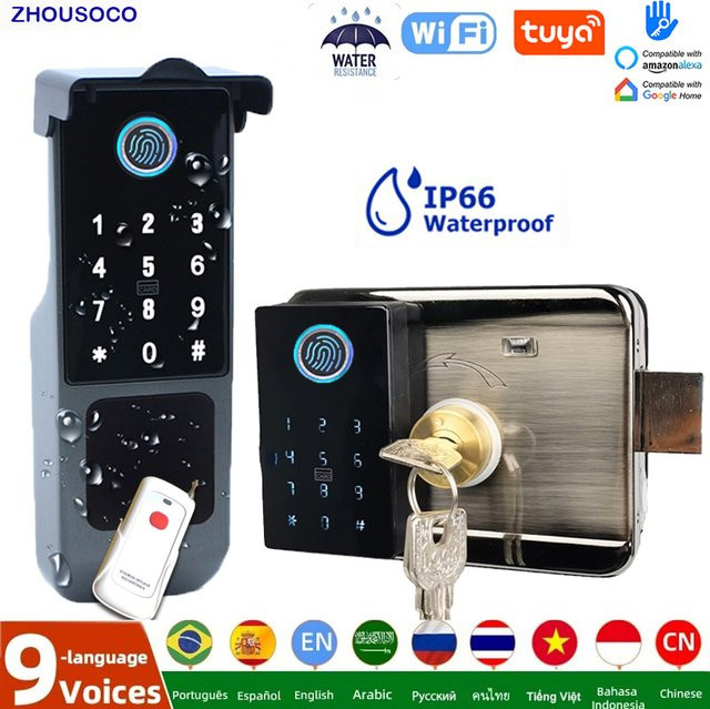 Intelligentes digitales Türschloss mit Fingerabdruck, wasserdicht, Tuya WLAN und Bluetooth, TTLock App-Steuerung sowie digitalem Code in Schwarz - Bild 1