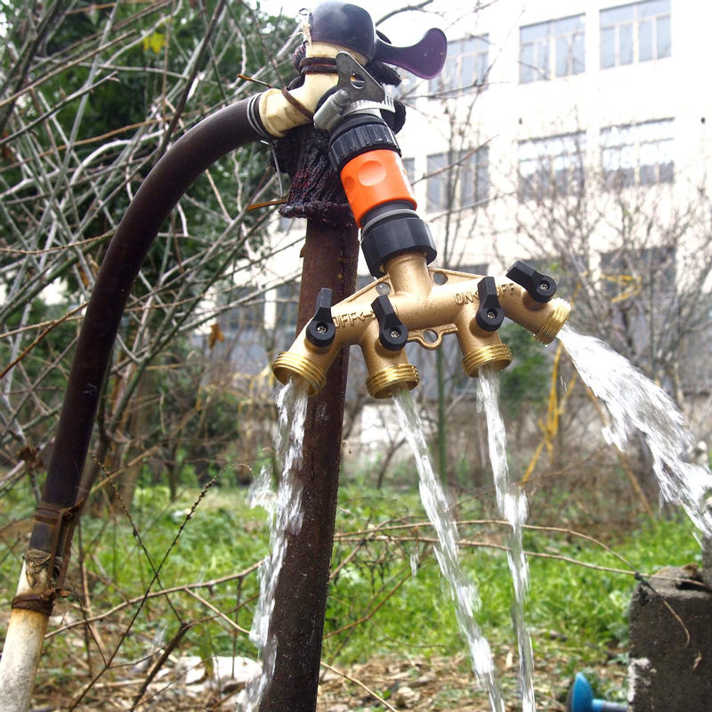 TOMTOP JMS 4-Wege-Gartenschlauchverteiler aus Kupfer mit 4 Ventilen und 3/4-Zoll-Anschluss in Gold/Kupfer - Bild 8