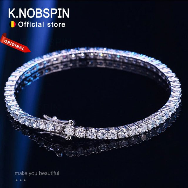 Knobspin Moissanit-Tennis-Armband, 925 Silber, Weiß, Diamant, Unisex - Bild 1