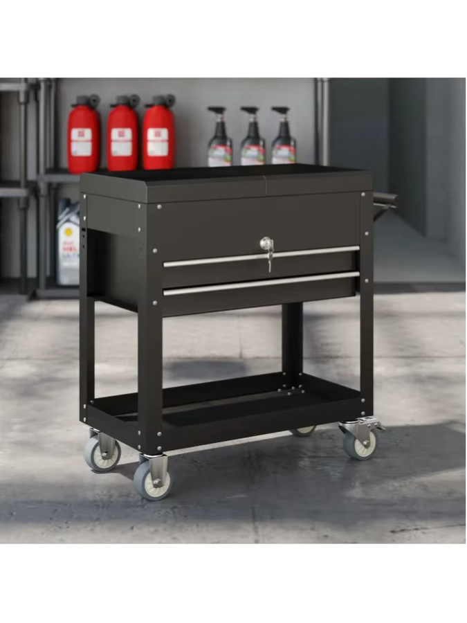 HOMCOM Werkstattwagen aus Stahl mit 2 Schubladen und Schiebedeckel in Schwarz, abschließbarer Werkzeugwagen mit Ablage und EVA-Matten, B/T/H: 130 x 80 x 38 cm - Bild 9