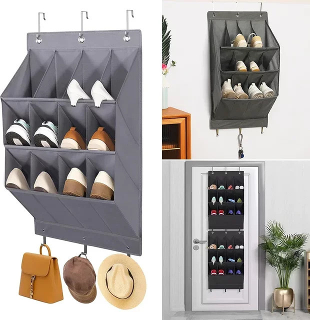 HOCOSHINE Wand-Organizer Hängetasche mit 11/12 Fächern in Grau zur Aufbewahrung von Schuhen und Kleinigkeiten für Schlafzimmer und Badezimmer - Bild 1