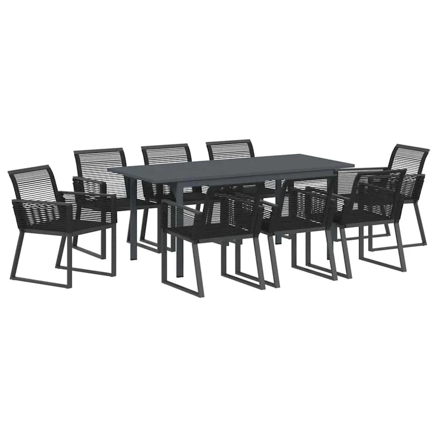 vidaXL Garten Essgruppe 9-teilig aus Stahl und Poly-Rattan in Schwarz Matt - Bild 2