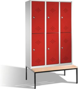 C+P Doppelstockspind Classic mit Sitzbank, 6 Fächer, Front Rubinrot, Korpus Lichtgrau, H x B x T: 209 x 120 x 50 cm - Bild 1