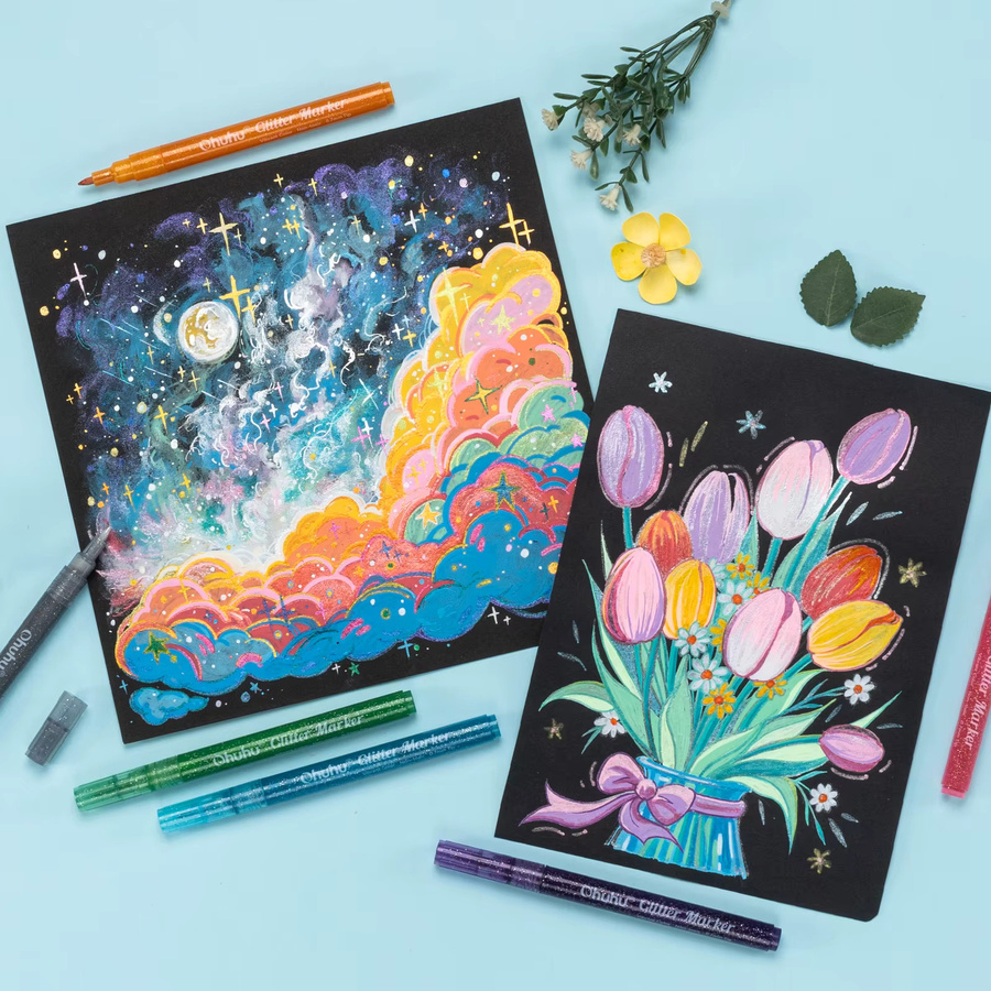 Ohuhu Glitzer-Metallic-Markierungsstifte mit feiner Spitze, wasserbasierte Schimmer-Marker in Multicolour für deine DIY-Zeichnungen - Bild 2