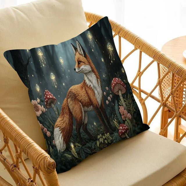 Kissenbezug mit Fuchs-Stickerei-Imitation in Mehrfarbig für Sofa und Schlafzimmer, B/H: 45 x 45 cm und 30 x 30 cm - Bild 1