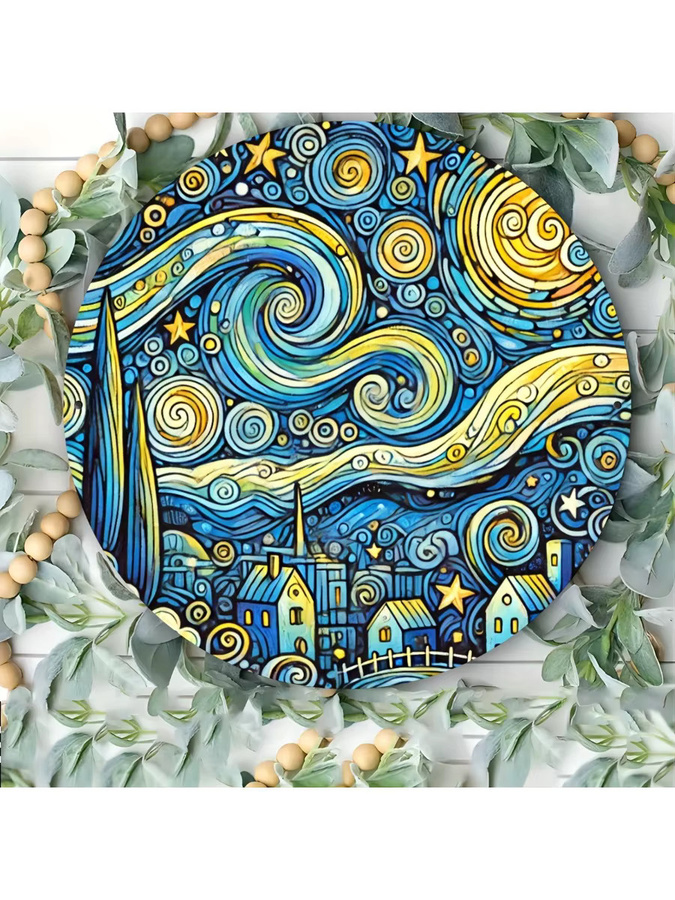 Potdemiel Sternennacht Metall-Wandkunst rund, abstraktes Design in Mehrfarbig, Durchmesser: 20,3 cm - Bild 5
