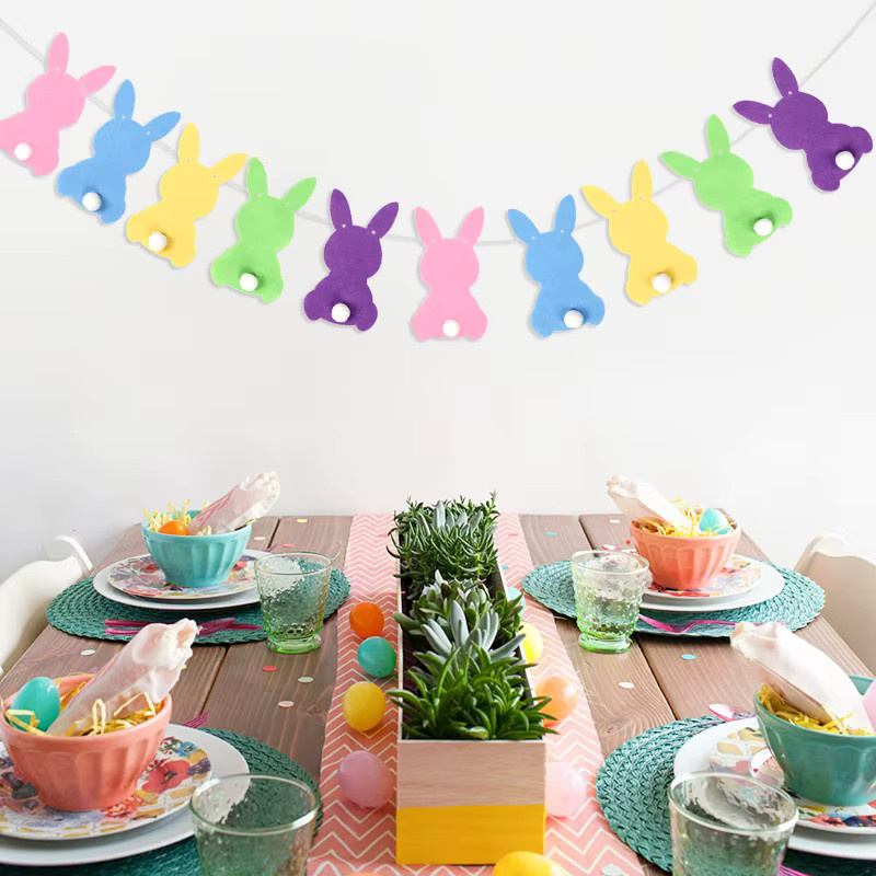 ZQNYCY Kaninchen-Banner-Girlande aus Filz in Mehrfarbig für Ostern, Frühling und Kindergeburtstage - Bild 2