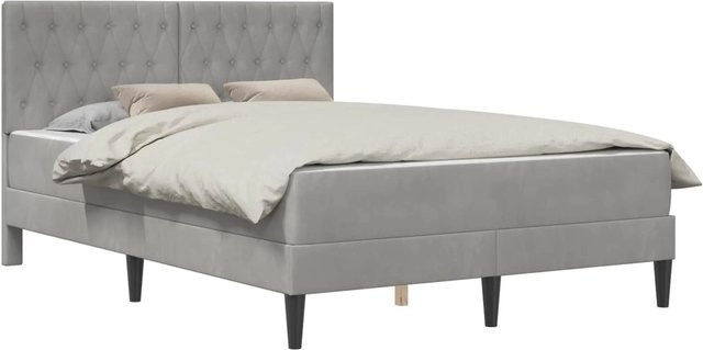 vidaXL Bettgestell mit Matratze aus Samt in Hellgrau, B/T/H: 120 x 200 x 42 cm - Bild 1
