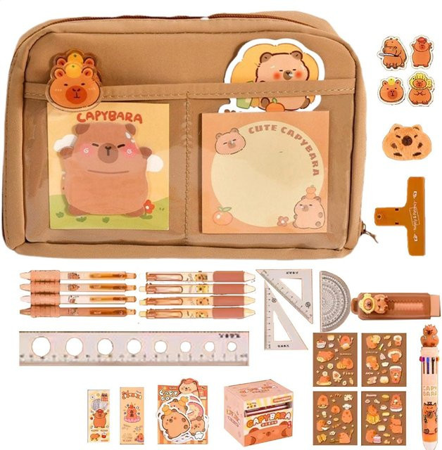 Capybara Briefpapier-Set mit Federmäppchen und Schreibwaren in Braun - Bild 1