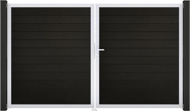 GroJa Solid Steckzaun Tor DIN Rechts EV1 in Schwarz, 2-flügelig aus Aluminium und BPC, blickdicht - Bild 1