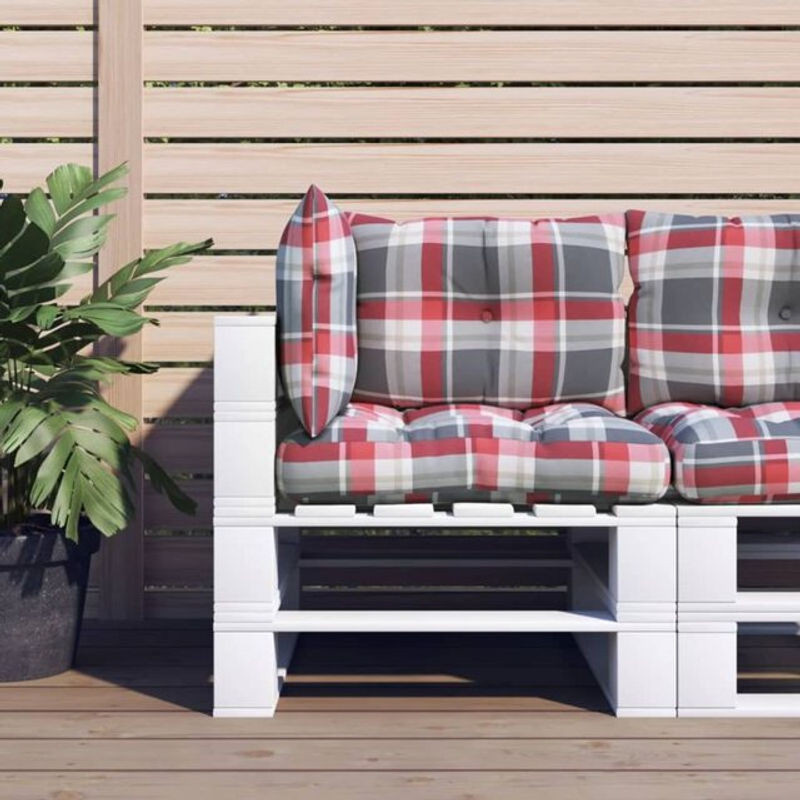 3-teiliges Palettenkissen Set von vidaxl in Rot mit geometrischem Karomuster aus Polyester-Stoff - Bild 1