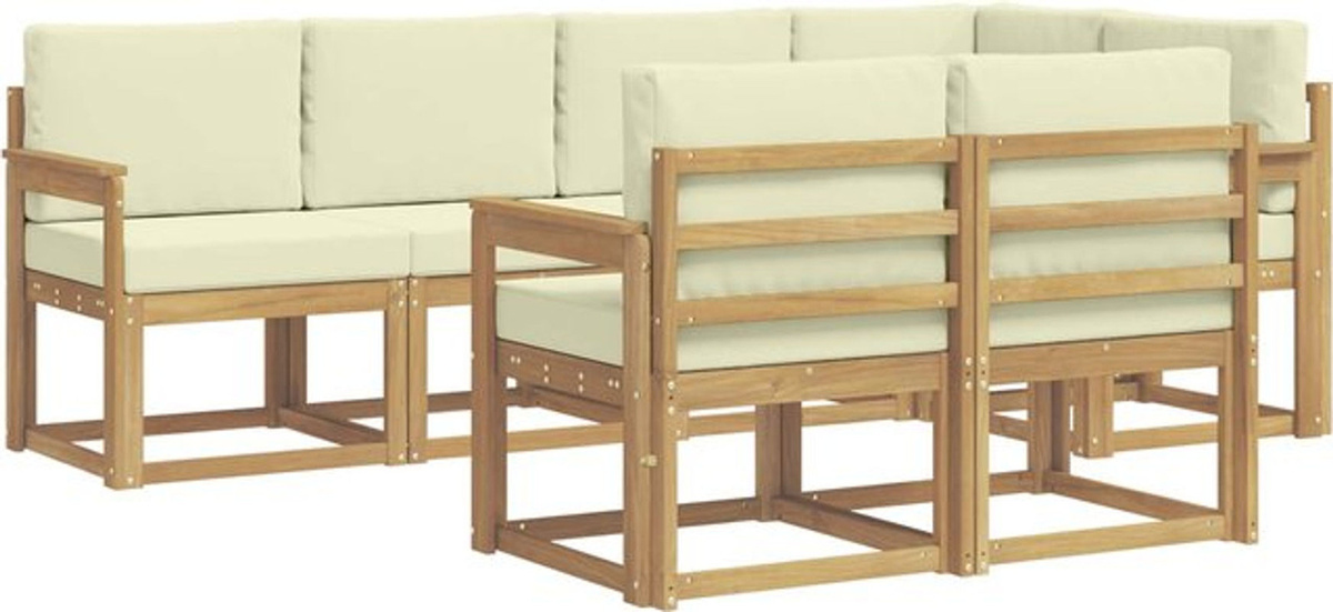 vidaXL Outdoor-Sofagarnitur aus Akazienmassivholz mit 7-teiligem Set und Kissen in Weiß und Beige - Bild 1