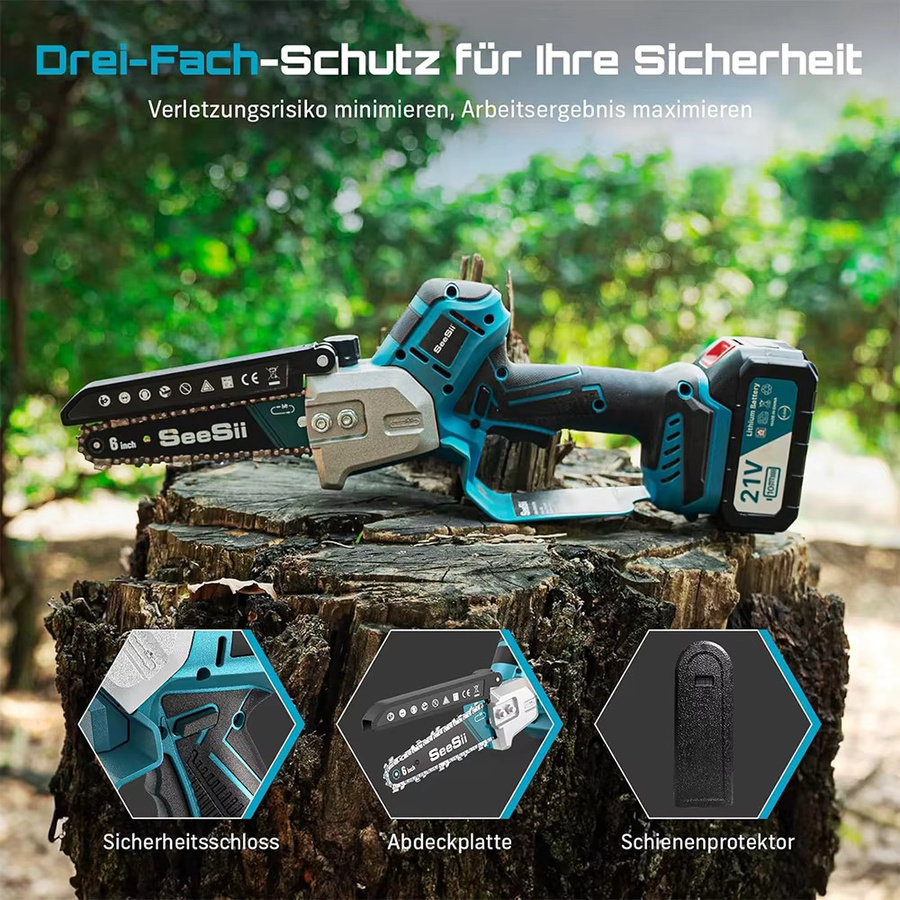 Seesii Bürstenlose 6-Zoll-Mini-Elektrokettensäge für Baumschnitt und Holzbearbeitung mit Akku-Kompatibilität für Makita 18V-Akkus - Bild 6